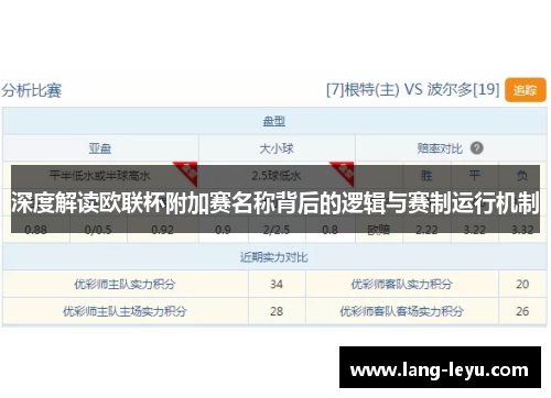 深度解读欧联杯附加赛名称背后的逻辑与赛制运行机制